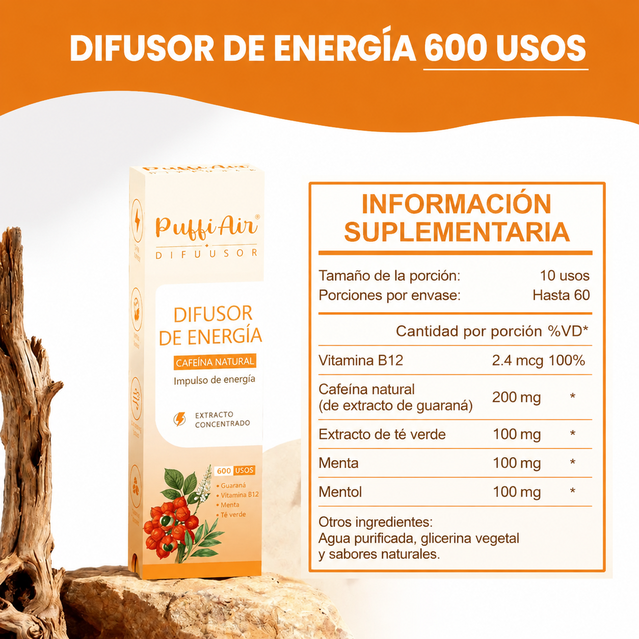 Difusor Herbal Energizante - Hasta 600 Inhalaciones